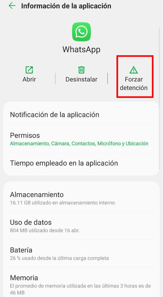 Forzar detención en WhatsApp