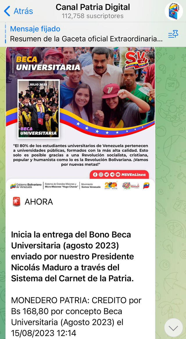 Beca Universitaria agosto 2023 | Patria | Venezuela 
