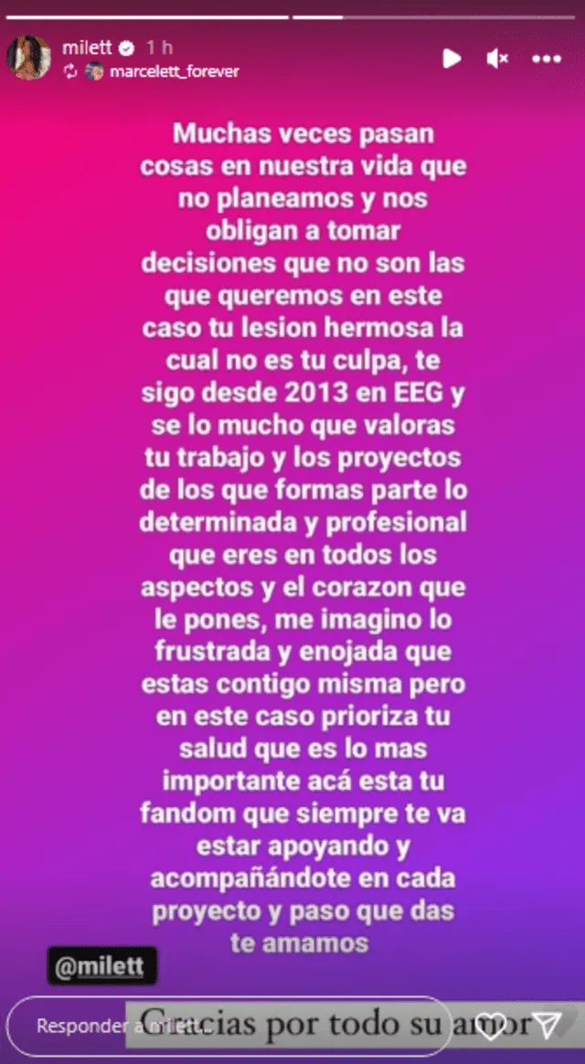  Milett Figueroa se pronunció a través de sus redes sociales tras ser eliminada de 'Bailando 2023'. Foto: Milett Figueroa/Instagram 