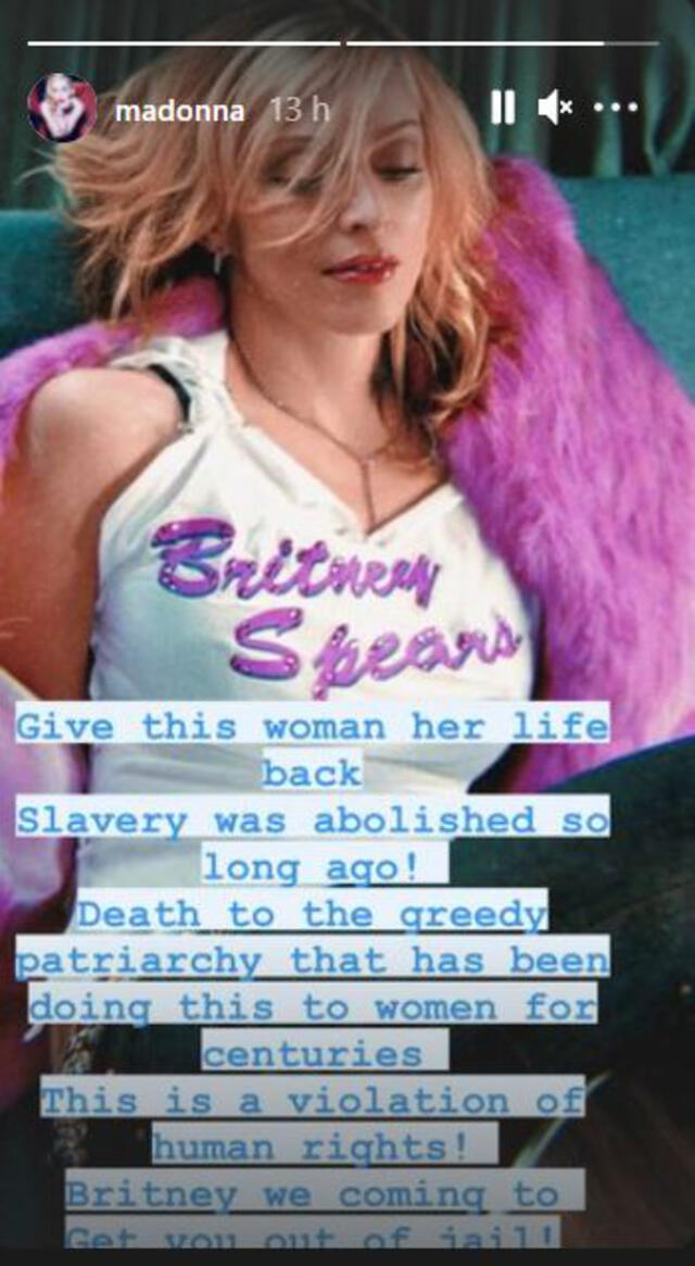 Madonna sale en defensa de Britney Spears y pide su libertad. Foto: Madonna/Instagram