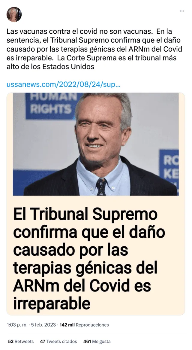 Publicación viral sobre la sentencia del Tribunal Supremo. Foto: captura LR/Twitter.   