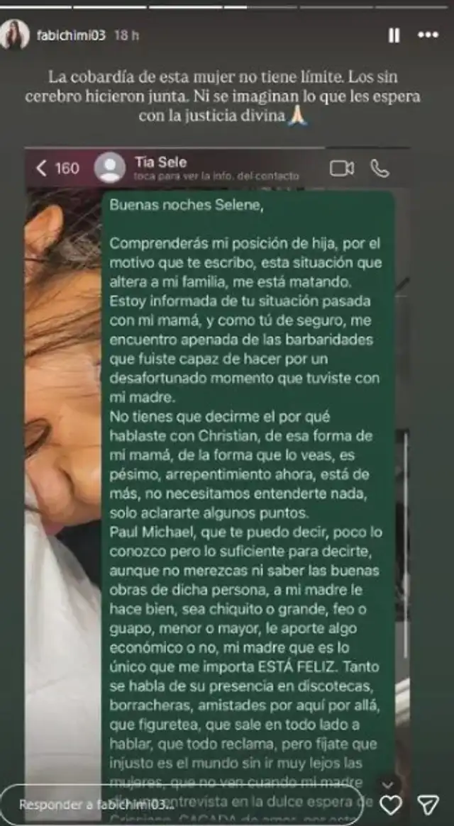 Mensaje de hija de Pamela López.   