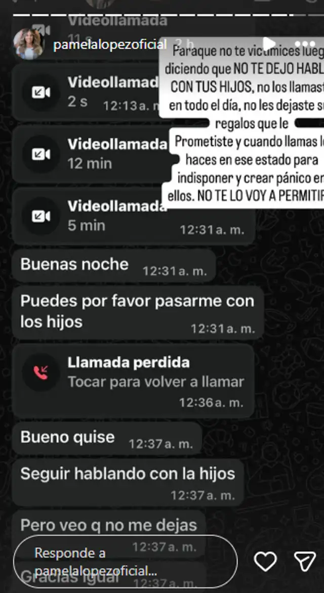 Mensaje de Pamela López. Foto: Instagram 