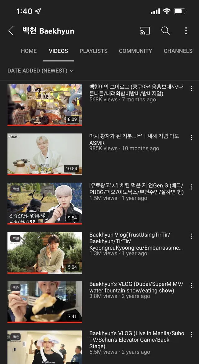 Baekhyun en YouTube. Foto: captura