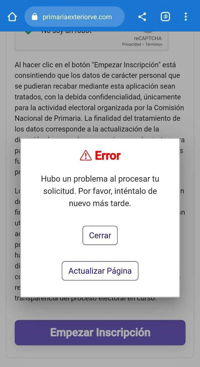 Usuarios manifiestan que al enviar el formulario les sale esta notificación. Foto: La República