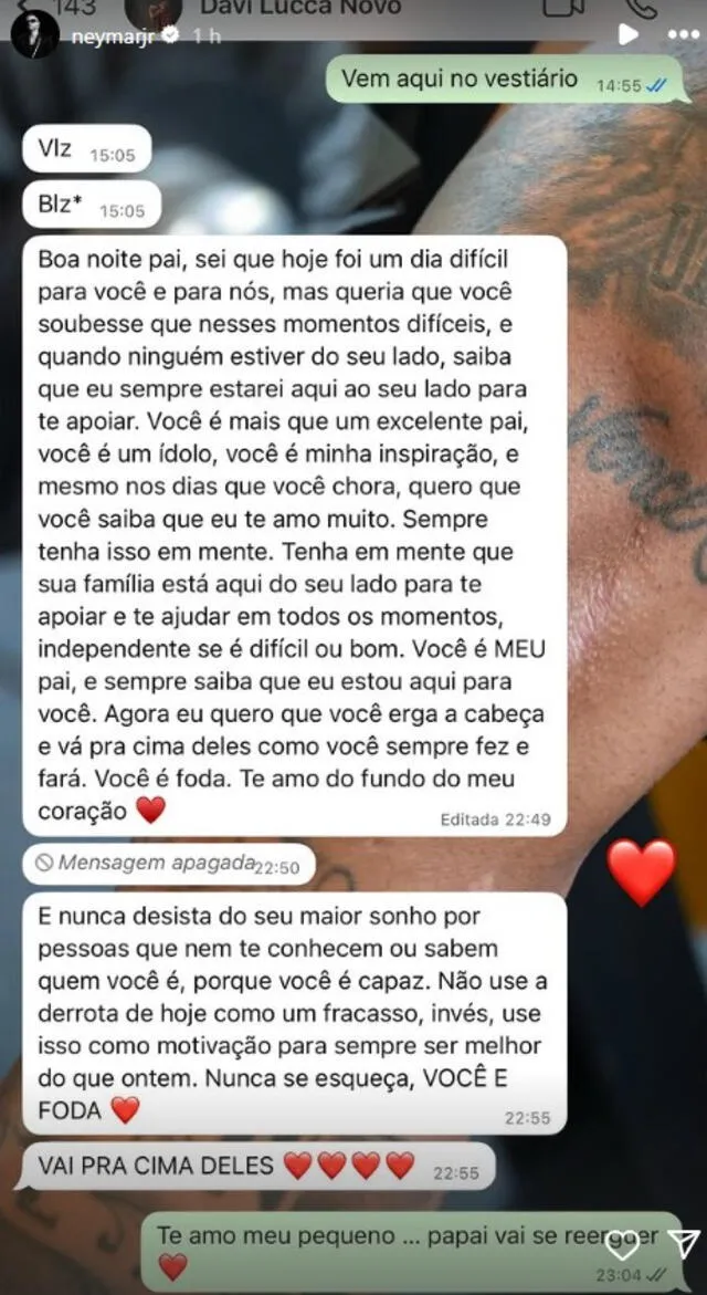 Mensaje del hijo de Neymar. Foto: captura de IG   
