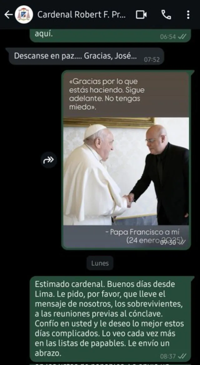 Conversación de Whatsapp entre Prevost y Escardó. Foto: Escardó/X Conversación de Whatsapp entre Prevost y Escardó. Foto: Escardó/X