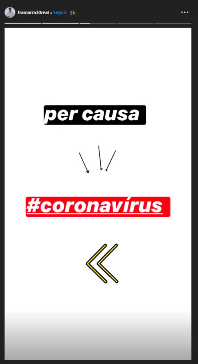 Última publicación de Francesco Marra, en sus stories de Instagram. 23 de febrero 2020.