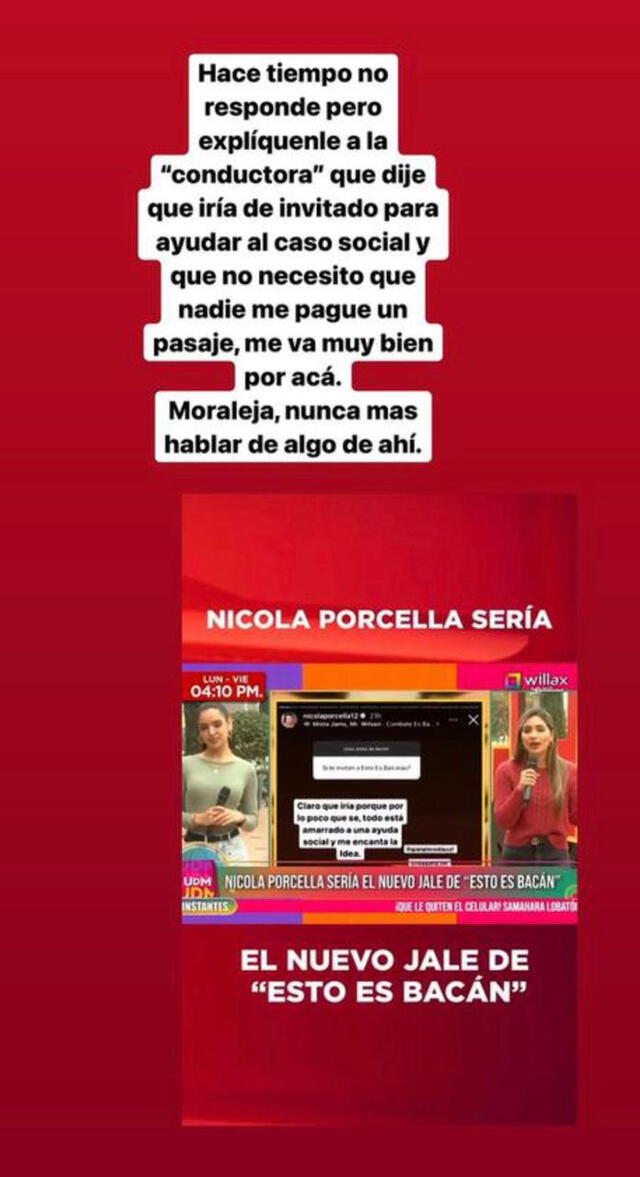 Nicola responde a Andrea Arana por ‘rechazar’ a “Esto es bacán”: “Me va muy bien por acá”