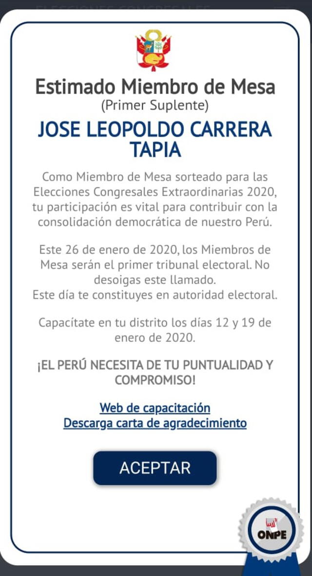 Guty Carrera era miembro de mesa para las elecciones congresales de 2020.