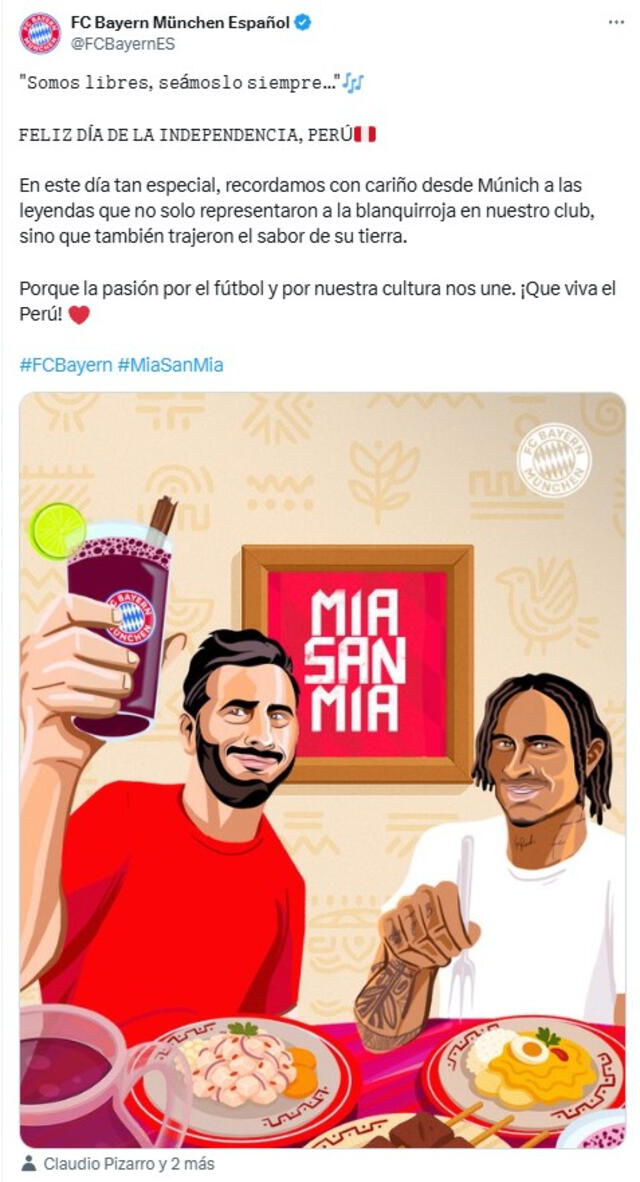 Bayern Múnich saludó al Perú por Fiestas Patrias. Foto: vía X Bayern Múnich saludó al Perú por Fiestas Patrias. Foto: vía X
