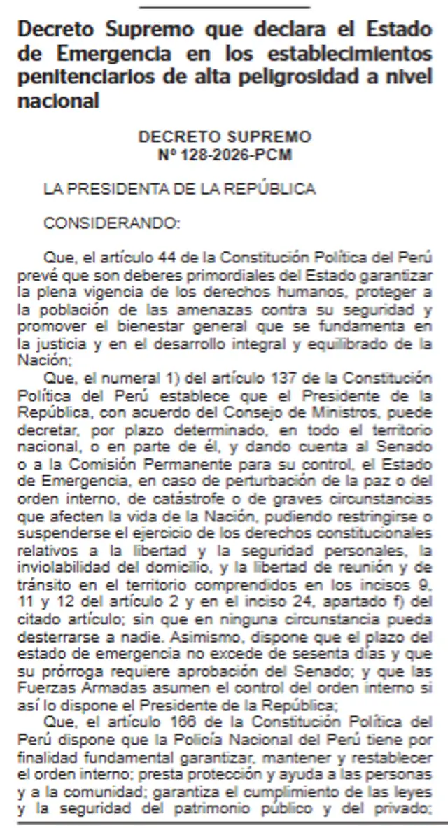 Decreto Supremo N.° 128-2026-PCM