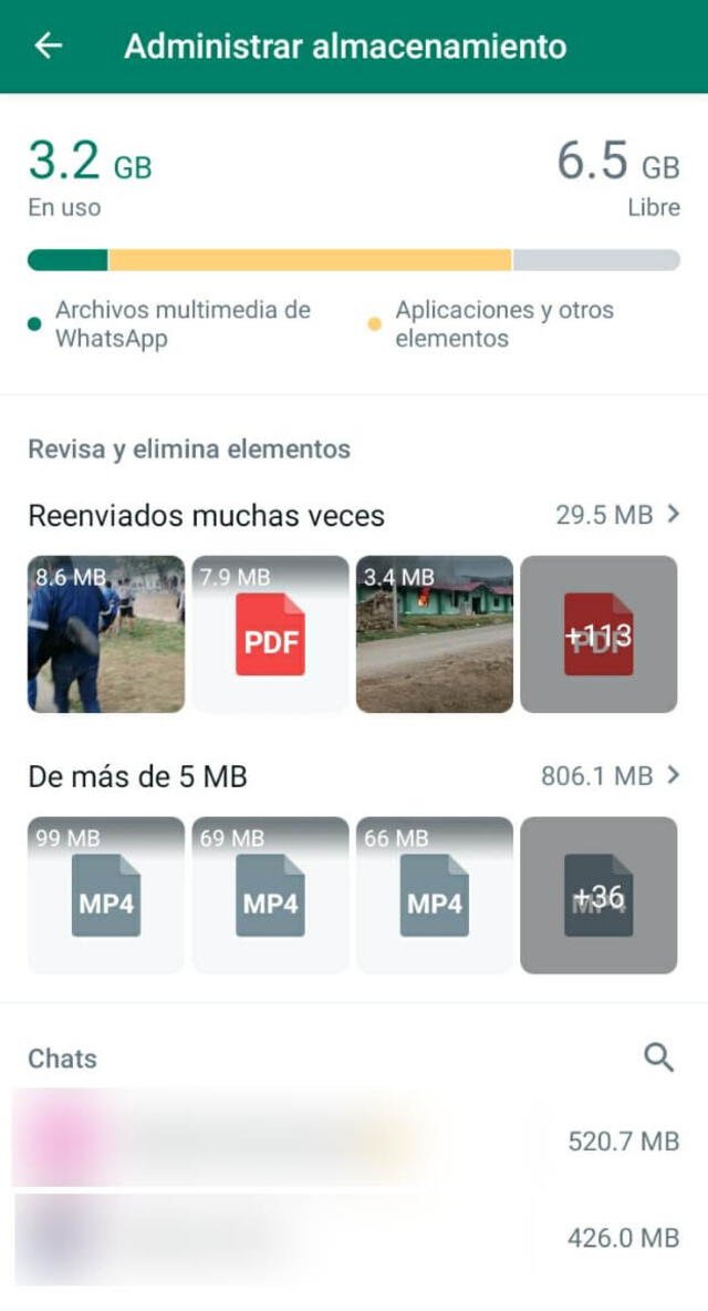 Administrar almacenamiento en WhatsApp