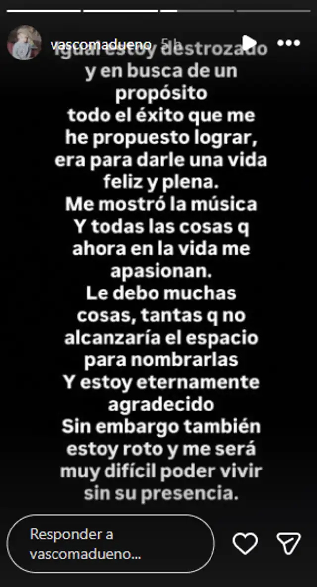 Vasco Madueño expresa su dolor por la muerte de su madre. Foto: Instagram   