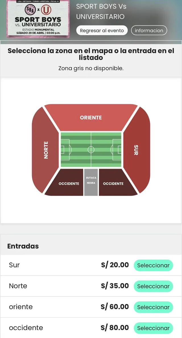 Precio de las entradas del Universitario vs. Sport Boys. Foto: captura Joinnus   