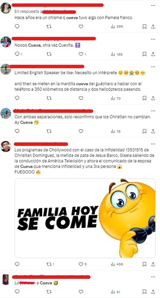 Tuits sobre Christian Cueva. Foto: captura de X Tuits sobre Christian Cueva. Foto: captura de X