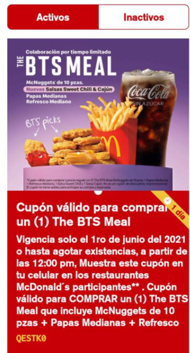 McDonald's México, cupón del BTS Meal. Foto: capturas vía ARMY México.