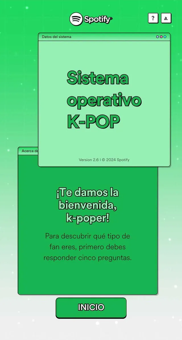  El diseño de Tu personalidad k-poper tiene un estilo retro con colores llamativos. Foto: Captura Spotify    