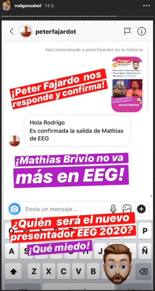 Peter Fajardo le responde a Rodrigo González para confirmar la salida de Mathías Brivio de "Esto es Guerra". (Foto: captura)