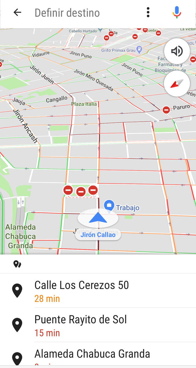 Modo de conducción de Google Maps activado.