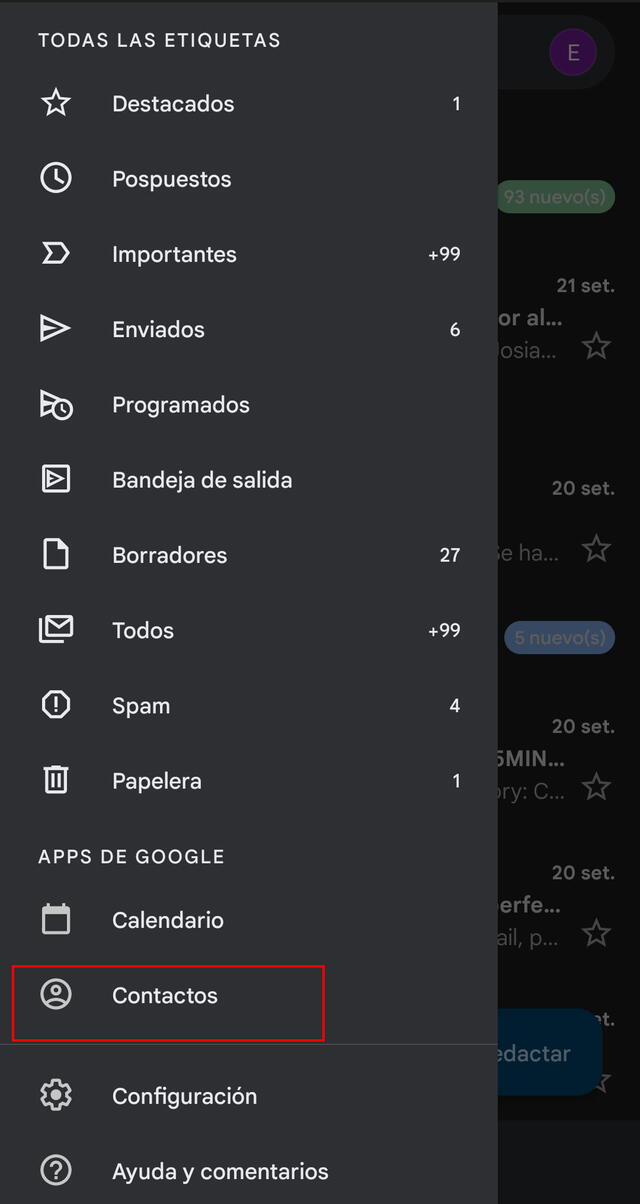 Desde lista de contactos de Android