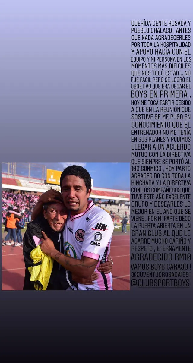 Sport Boys: Reimond Manco y su emotivo mensaje en Instagram tras salida del club
