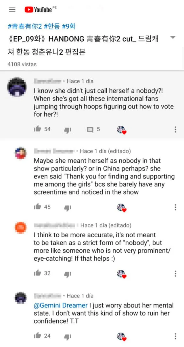 Seguidores de HanDong preocupados por sus palabras en Youth with You. Captura YouTube, 10 de abril, 2020. Seguidores de HanDong preocupados por sus palabras en Youth with You. Captura YouTube, 10 de abril, 2020.