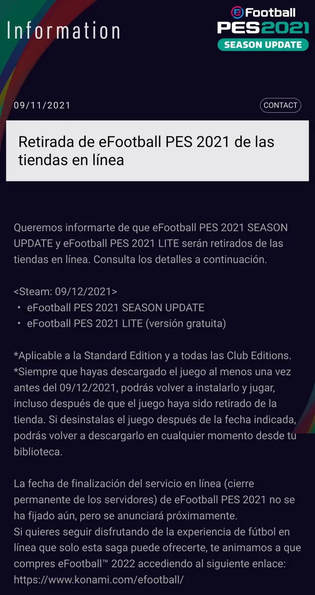 Comunicado PES 2021