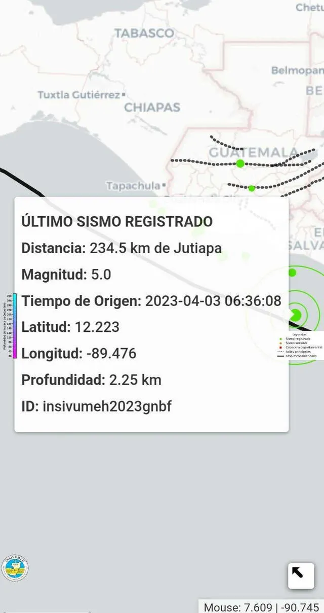 Último sismo en Guatemala del 3 de abril de 2023. Foto: INSIVUMEH    