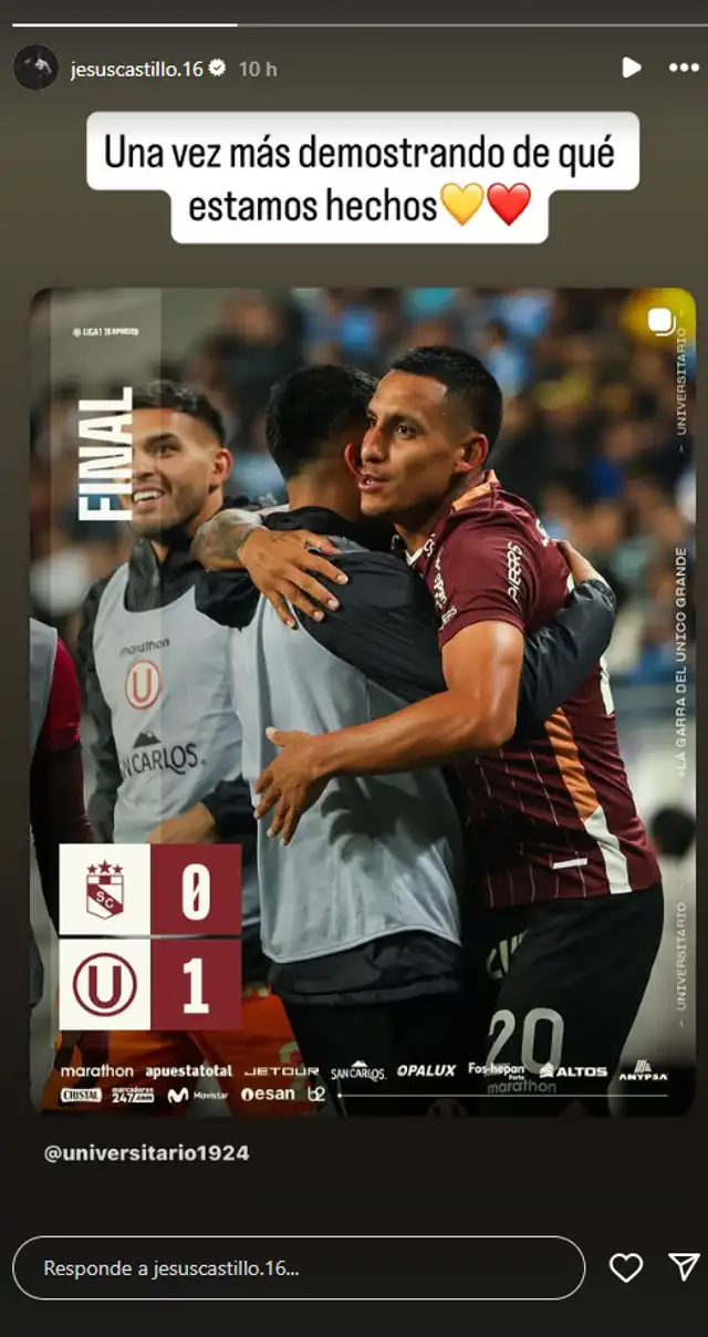 Mensaje de Jesús Castillo. Foto: captura de Instagram. Mensaje de Jesús Castillo. Foto: captura de Instagram.