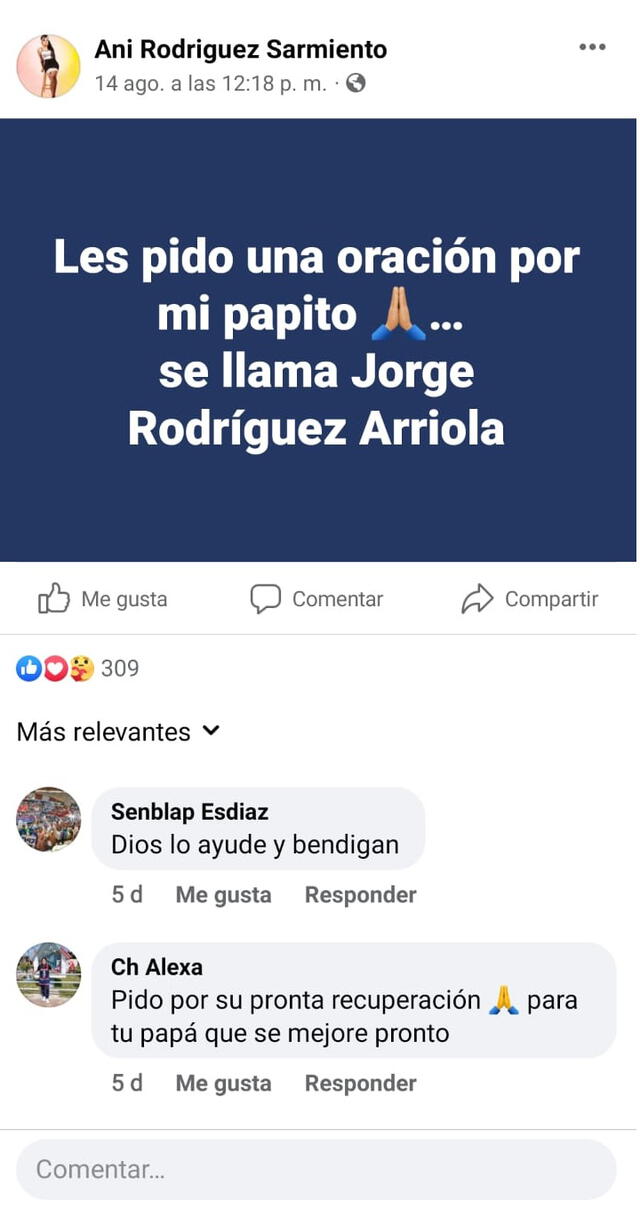 19.8.2022 |Publicación de Ani Rodriguez sobre su padre. Foto: captura Ani Rodríguez/Facebook