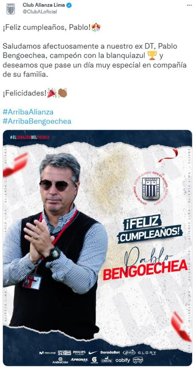 Mensaje de felicitación del club blanquiazul. Foto: Alianza Lima
