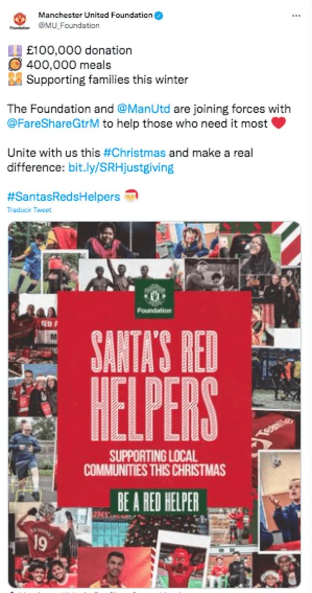 Mensaje de la Fundación Manchester United. Foto: captura Twitter Manchester United Foundation