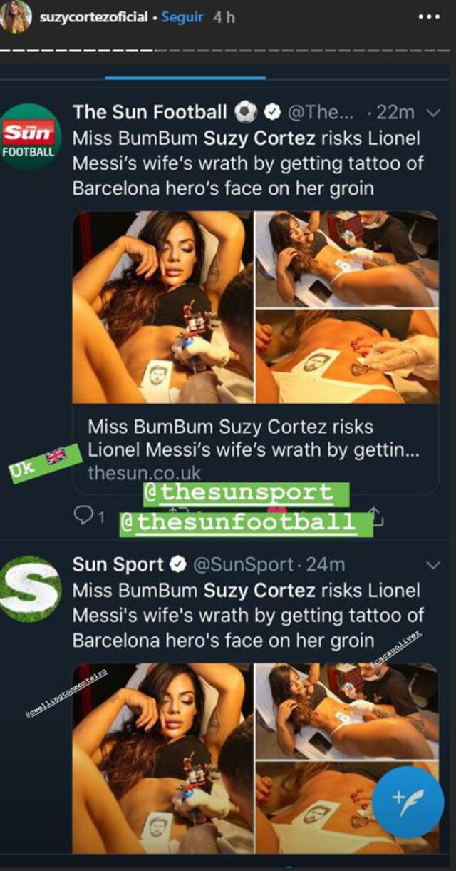 Suzy Cortez se tatúa a Lionel Messi