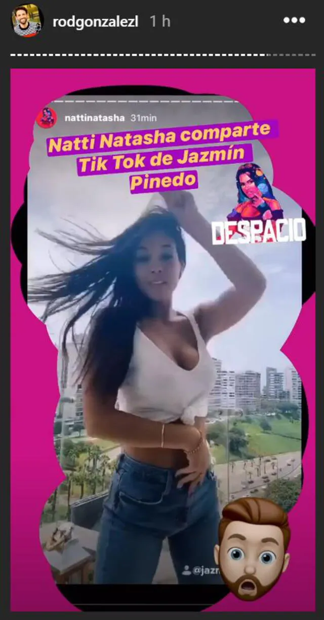 Rodrigo González sorprendido con la aparición de Jazmín PInedo en Instagram de Natti Natasha.