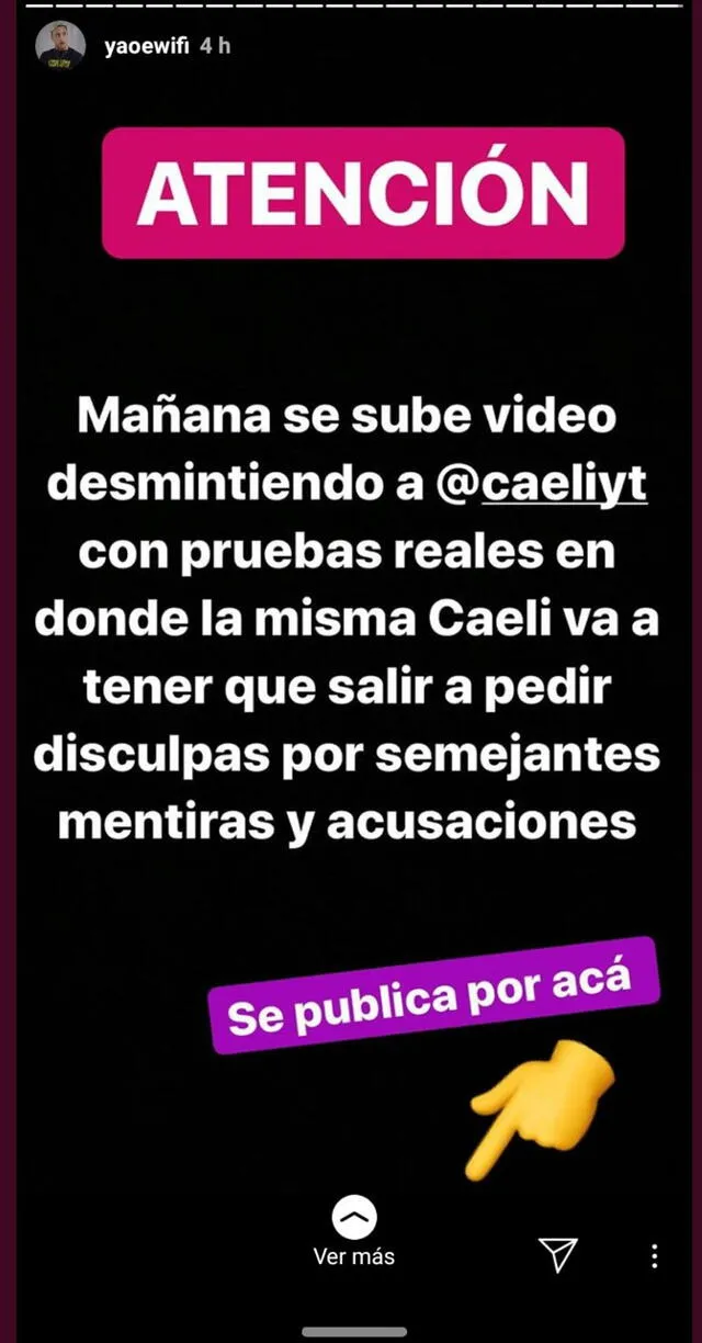 El youtuber argentino Yao Cabrera anuncia que desmentirá a  Caeli. Noviembre 2019.