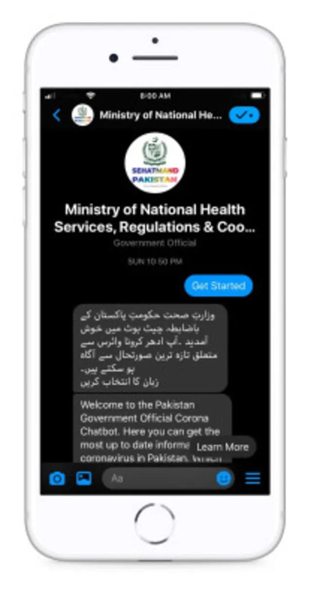 Cómo el Ministerio de Salud del Pakistán está utilizando Facebook Messenger para dar información sobre el coronavirus.