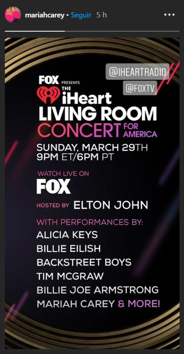 La cantautora Mariah Carey también anunció el evento en sus historias de Instagram.