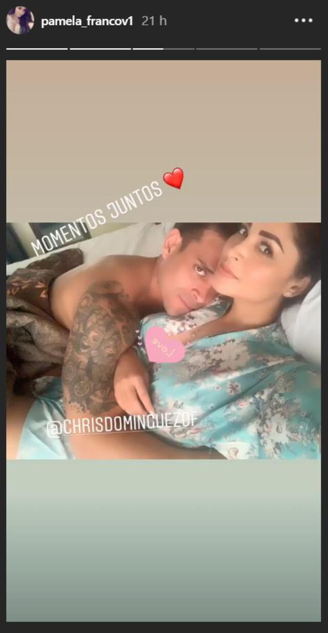 Pamela Franco y Christian Domínguez en historias de Instagram.