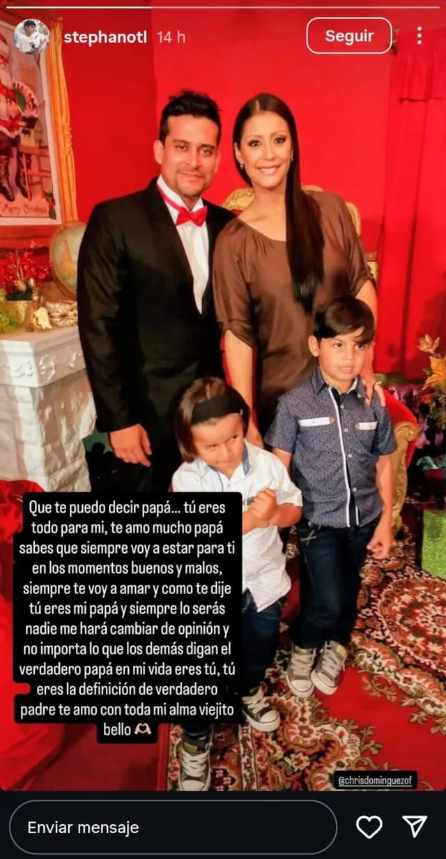  Mensaje del hijo de Karla Tarazona a Christian Domínguez. Foto: Instagram.   