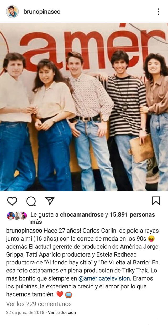 22.6.2018 | Bruno Pinasco recuerda su paso por 'Triki Trak' a los 16 años. Foto: captura Instagram