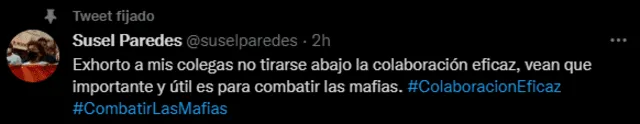 La congresista del Partido Morado se pronunció a través de su cuenta de Twitter.