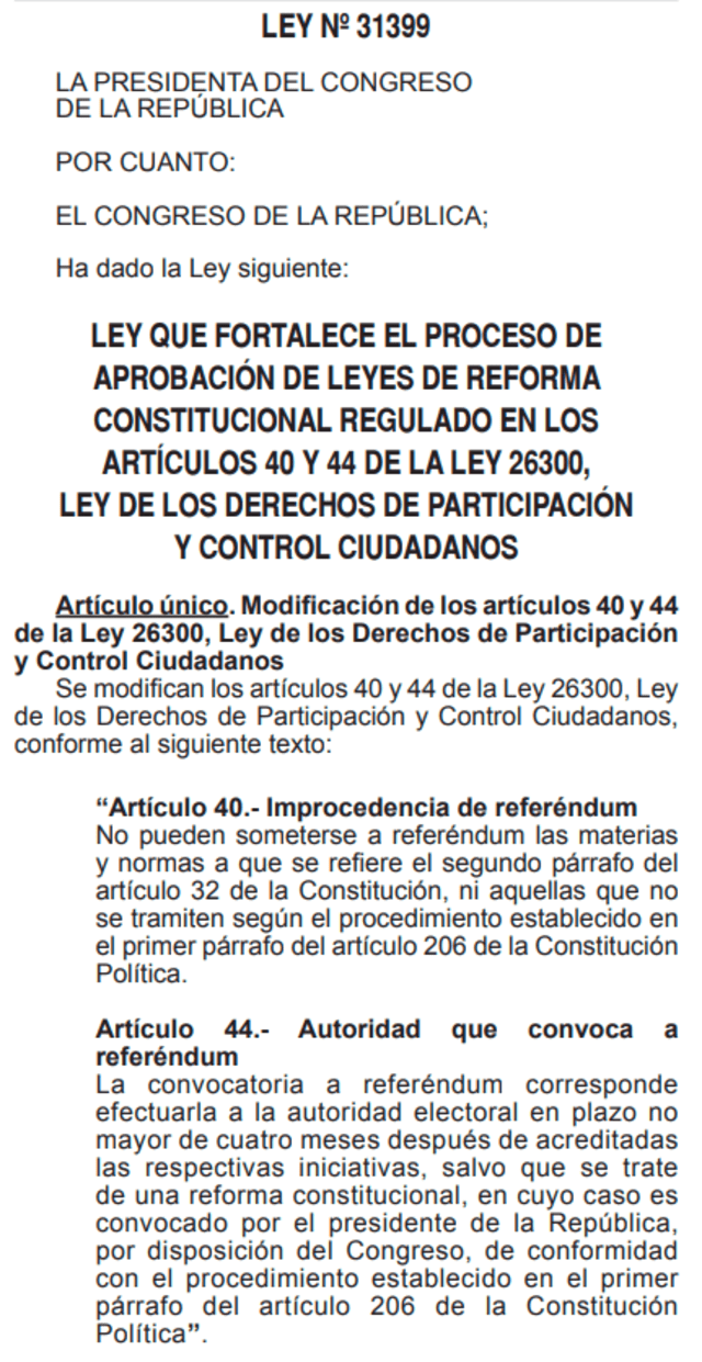 Publican ley aprobada por insistencia que limita el referéndum. Foto: captura
