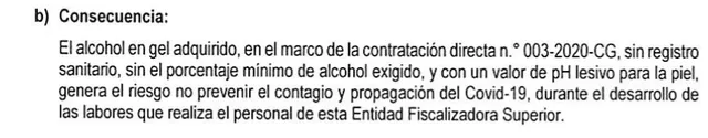 Fragmento del informe de auditoría del Órgano de Control Interno en la Contraloría General de la República.