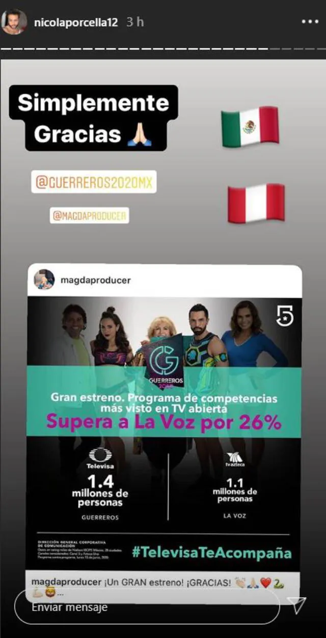 Nicola Porcella celebra rating de Guerreros 2020