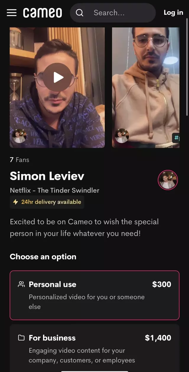 Simon Leviev dejó Tinder y ahora está en Cameo. Foto: Captura de Cameo