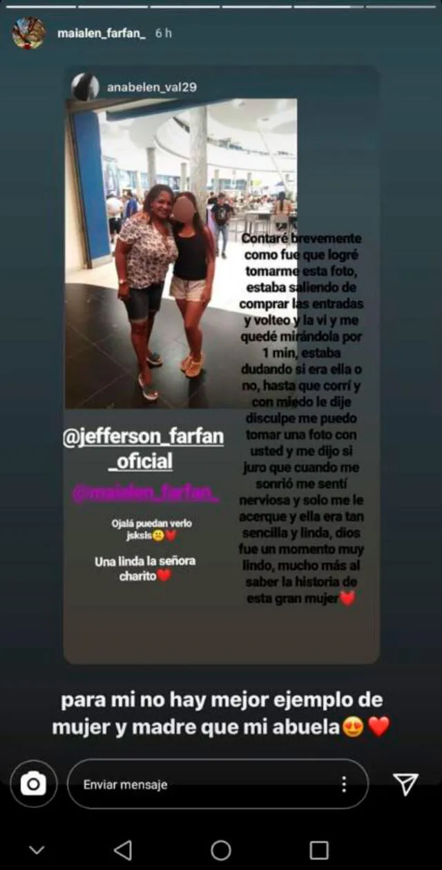 Hija de Jefferson Farfán dedica tierno mensaje a Doña Charo