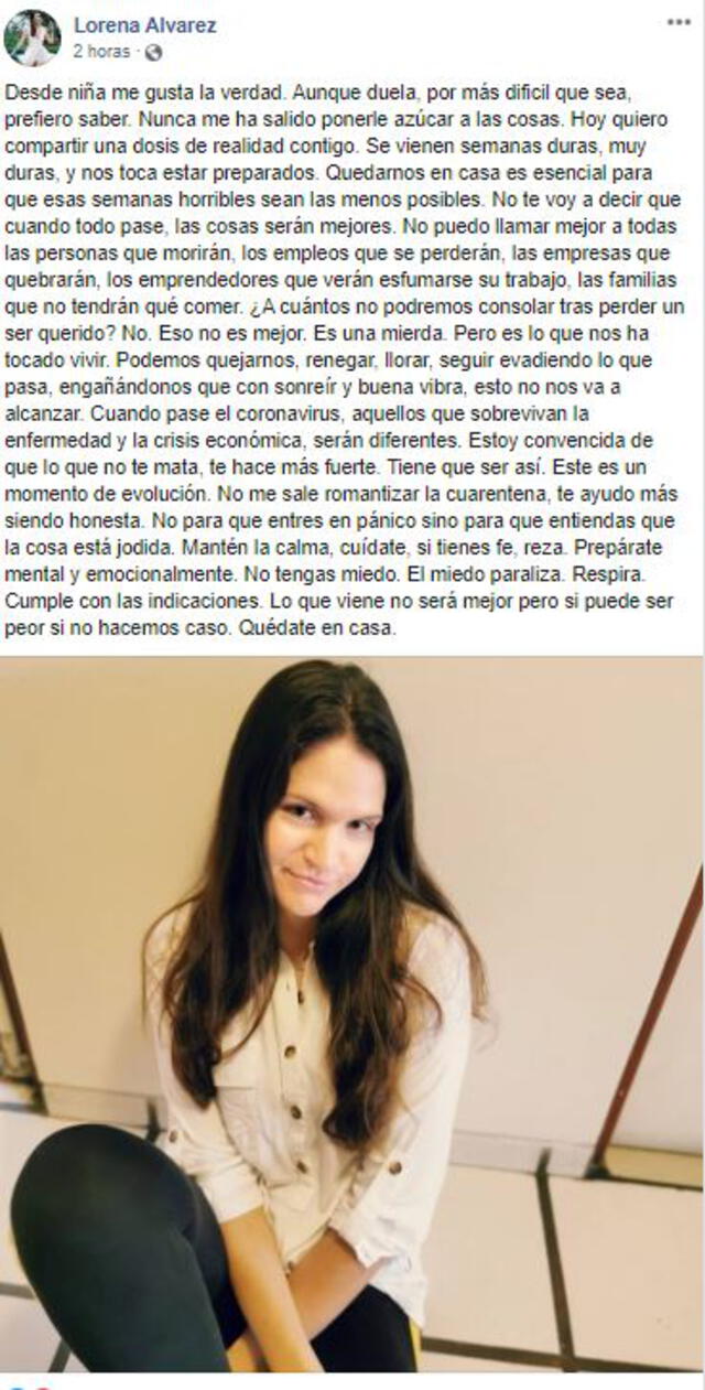 Lorena Álvarez. Foto: Facebook