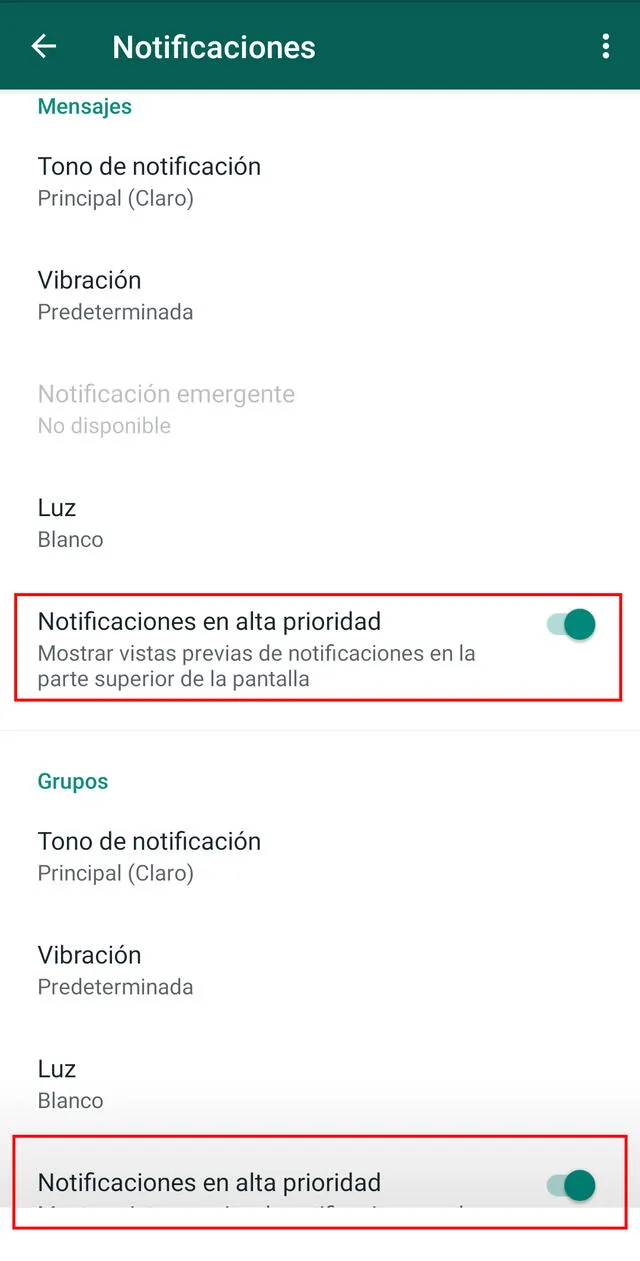 Vista previa de WhatsApp en un Android