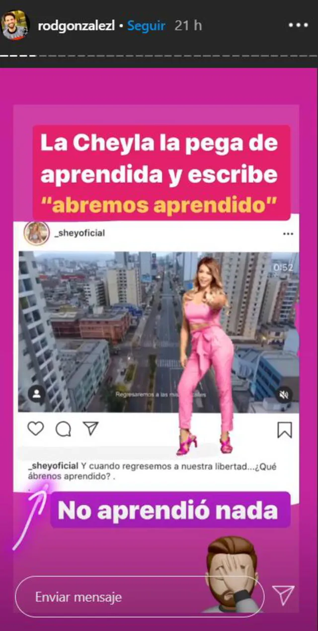 Rodrigo González expone error ortográfico de Sheyla Rojas en Instagram